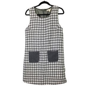 Paper Crown Gray Houndstooth Sleeveless Scoop Neck Wool Blend Jumper Dress M